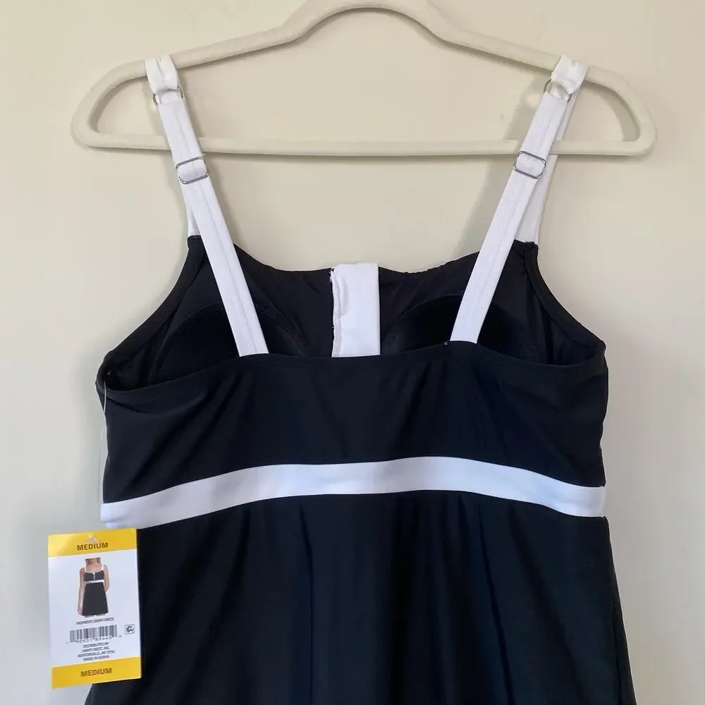 NWT Lands End Swim Dress Black And White One Piece Swimsuit Zip Front SZ M 10-12 - Picture 12 of 13